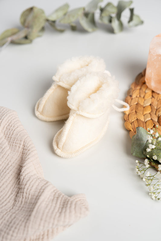 Lille Barn - Baby wollen slofjes - Naturel
